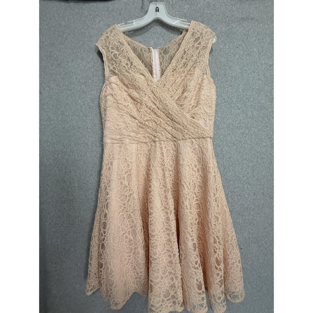 Mori Lee By Madeline Gardner Dress Womens‎ 20 Blush Lace Fit & Flare V Neck Knee